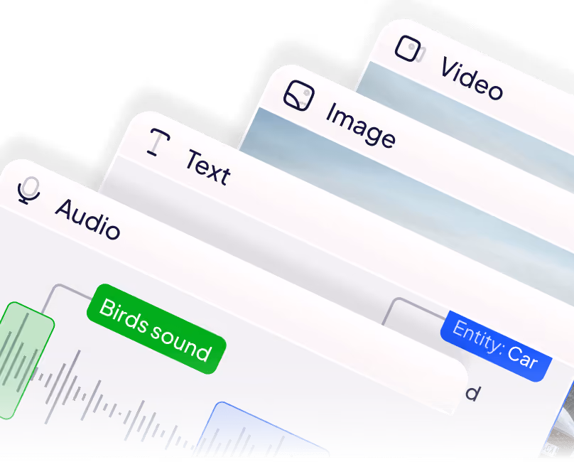 Audio, text, image, and video annotation views in one multimodal workspace.