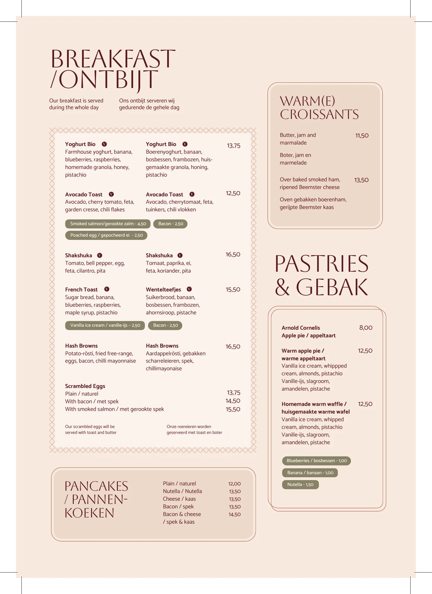 't Nieuwe Kafé breakfast menu