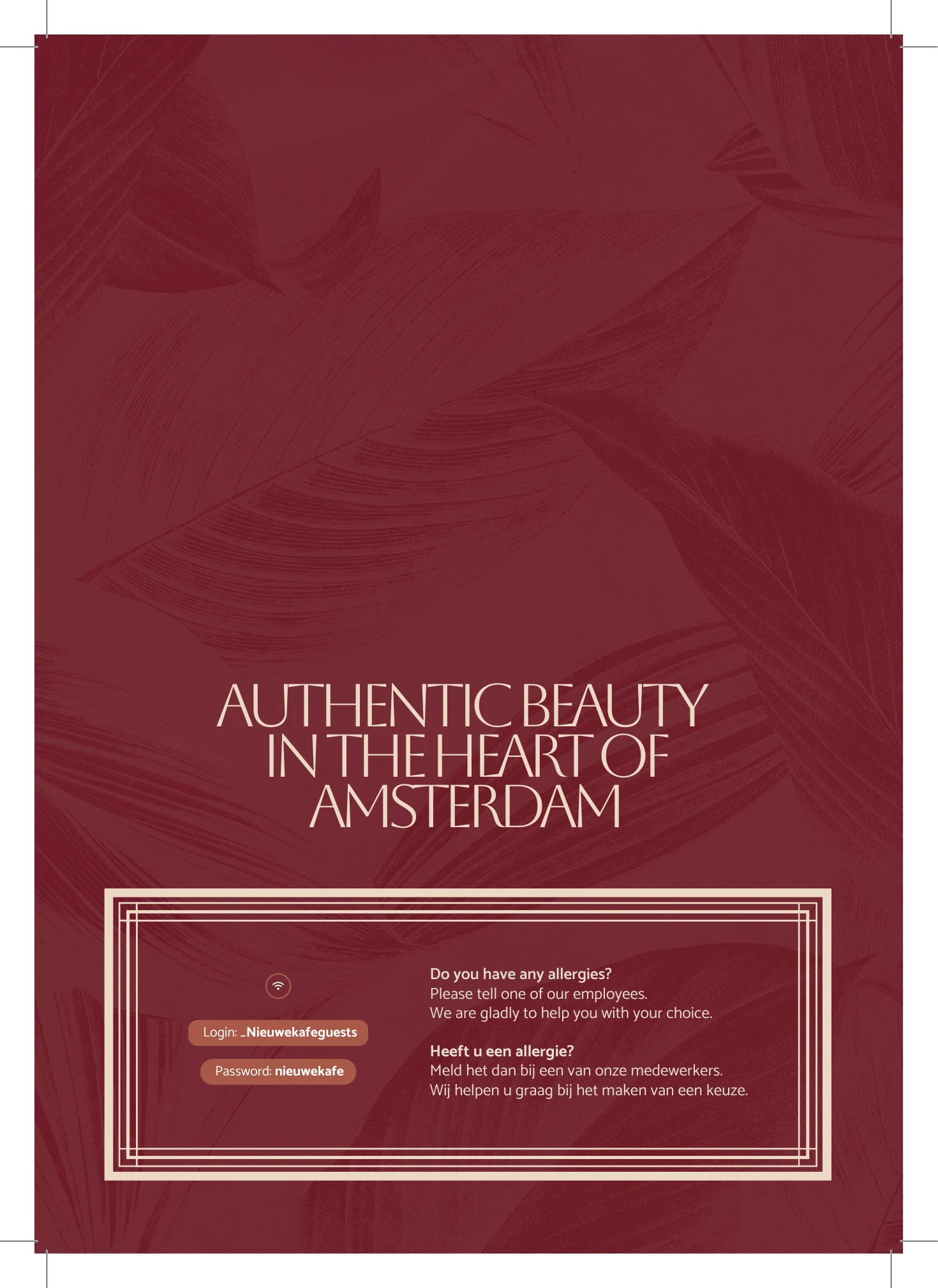 't Nieuwe Kafé menu back cover