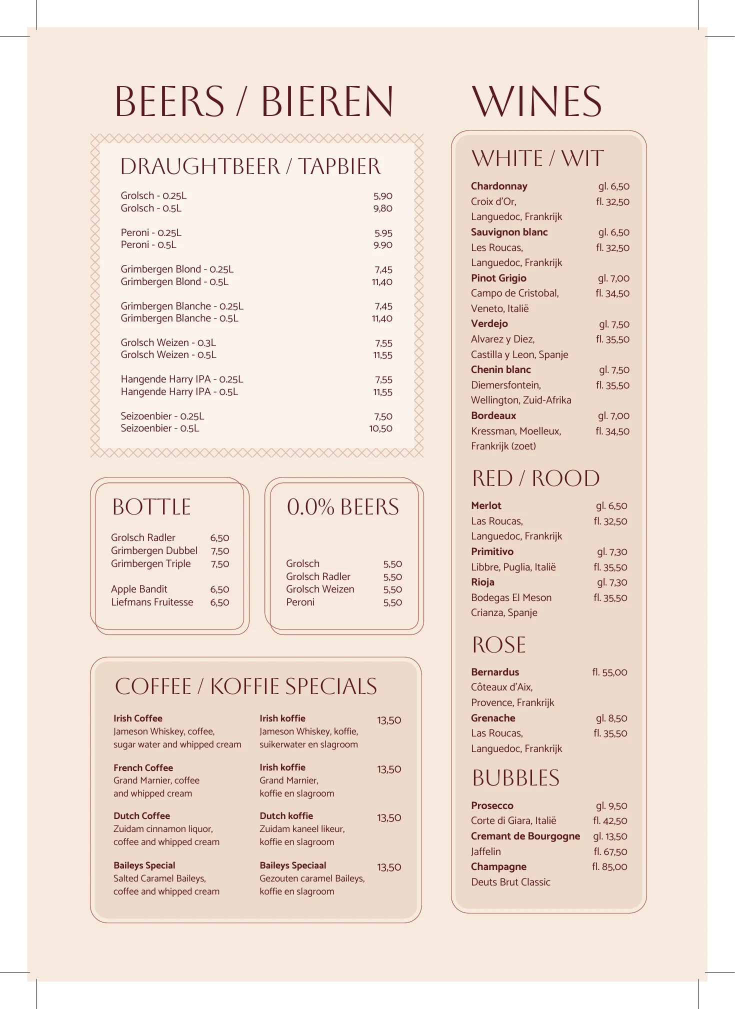 't Nieuwe Kafé beers and wines