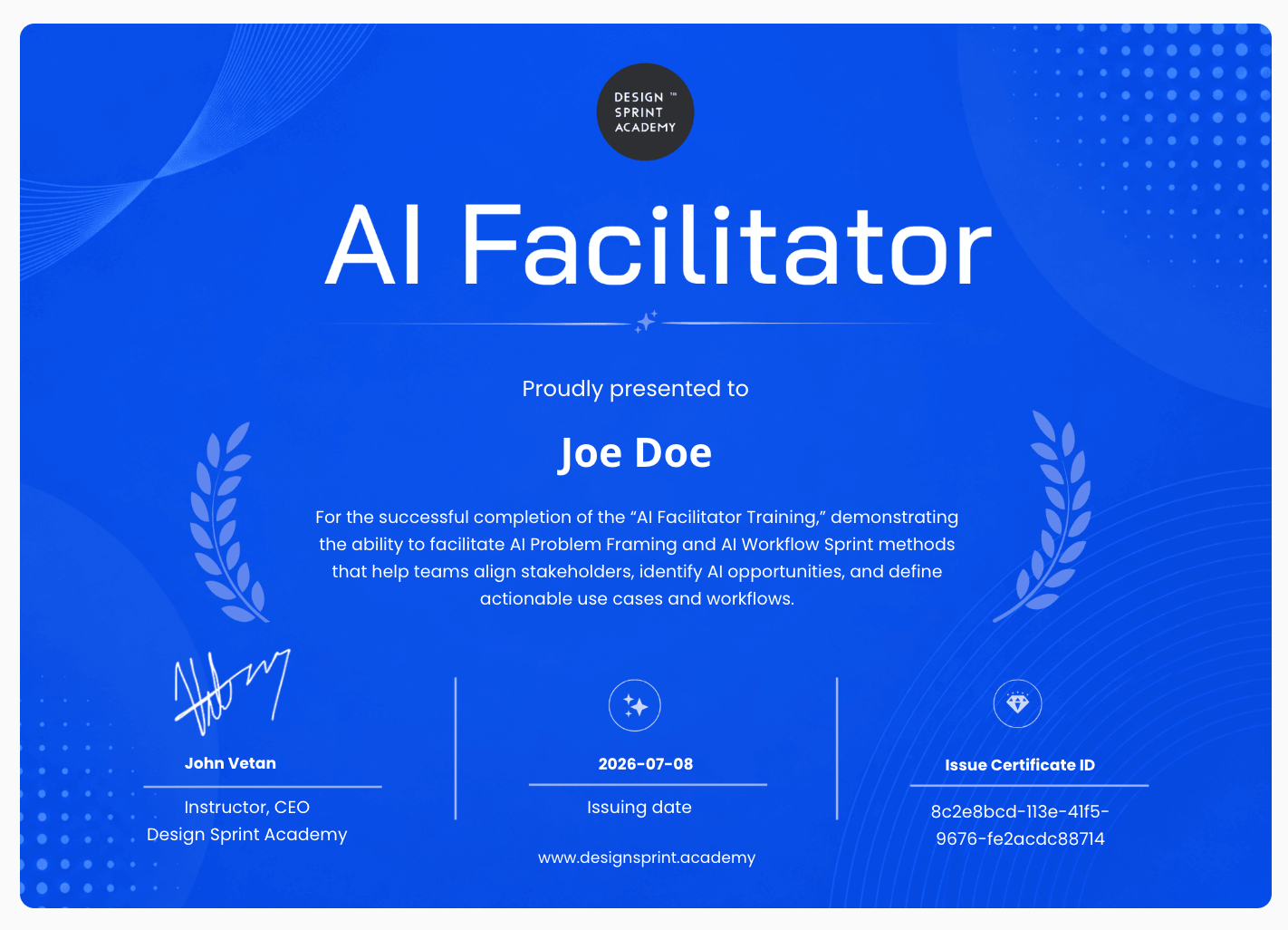 AI Facilitator certificate from Design Sprint Academy
