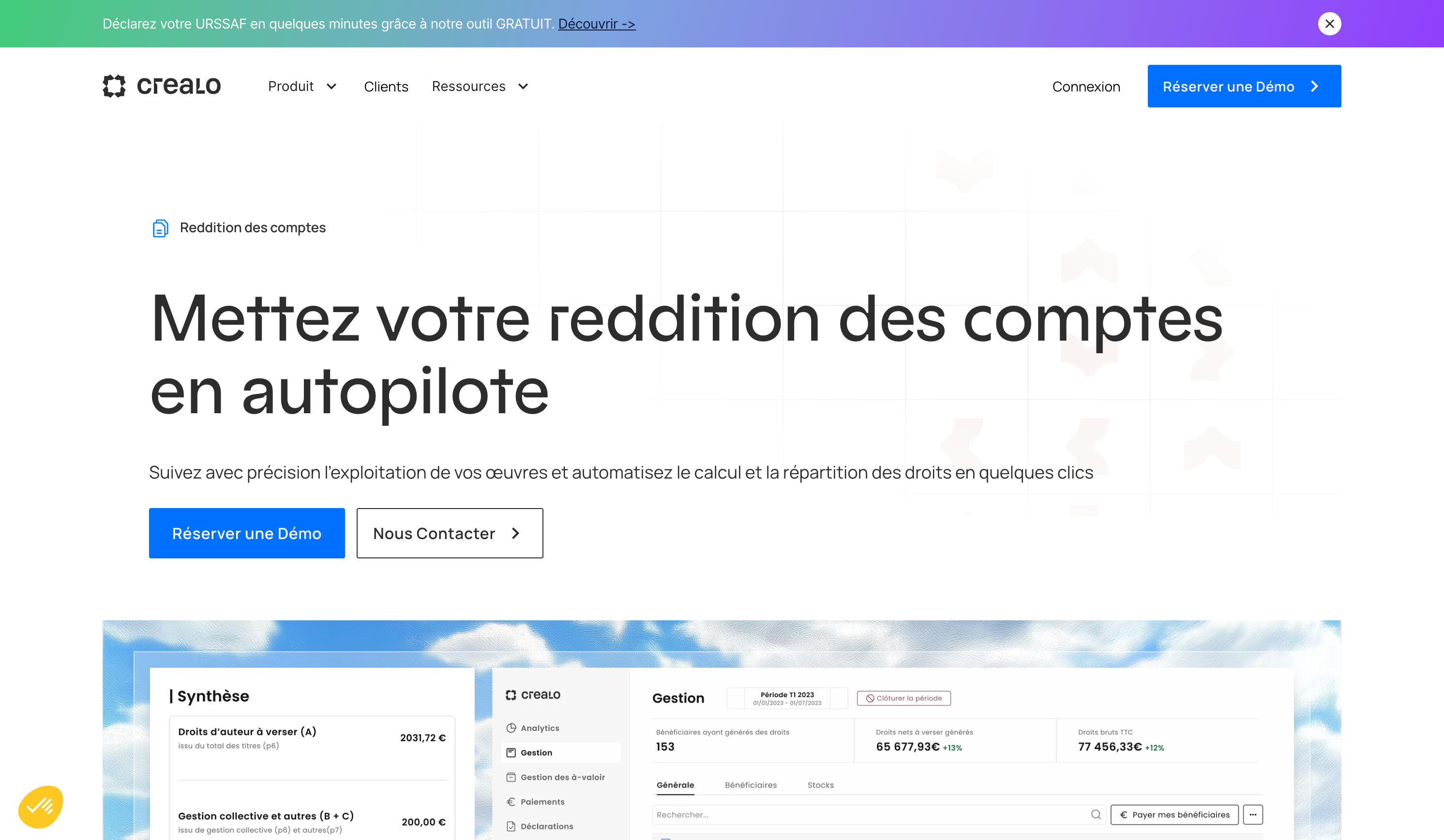 Crealo homepage (view 2)
