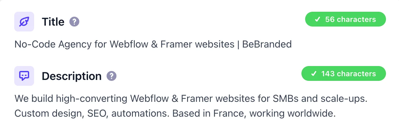 1) Renseigner les title tags et meta descriptions