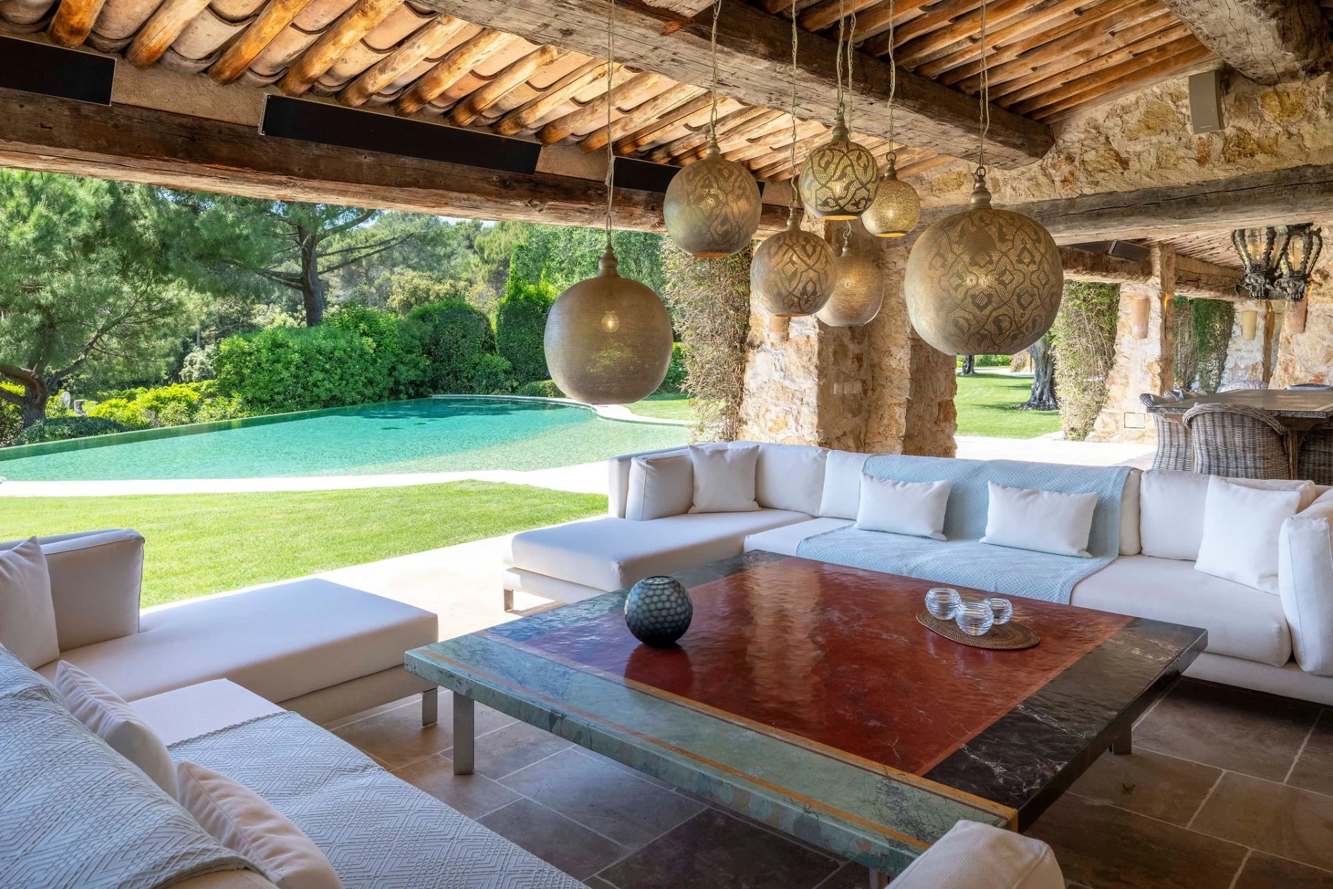 Provencal mansion interior with view to the pool