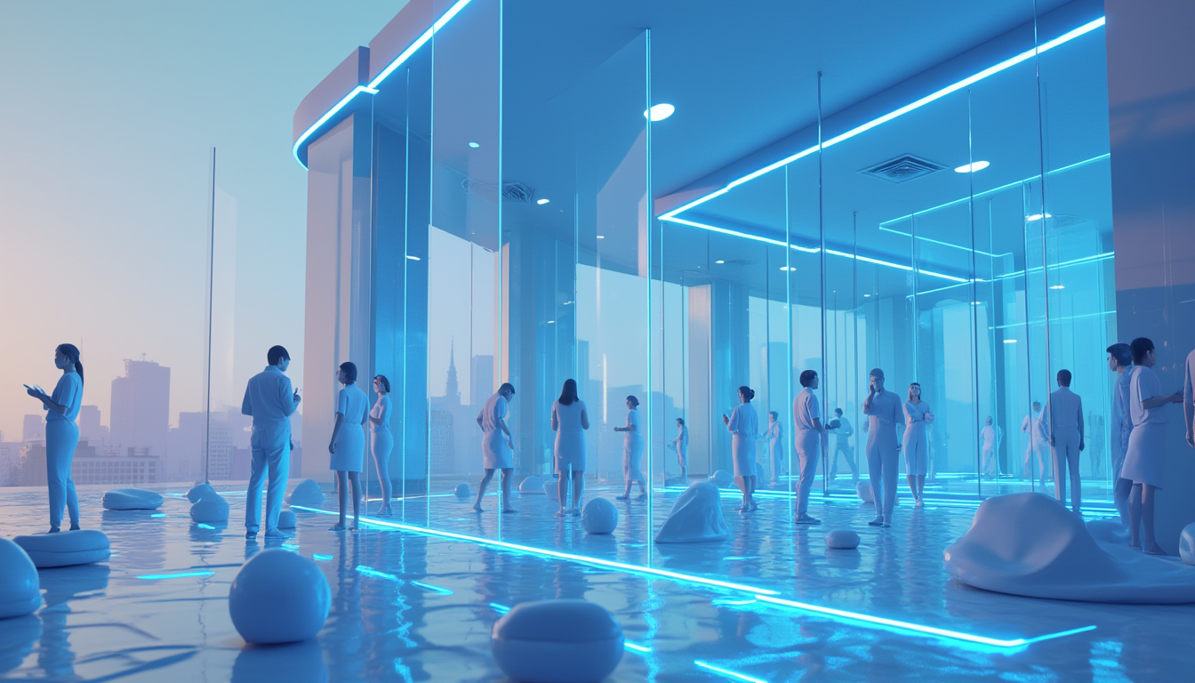 3D illustration of a serene cryptocurrency landscape with a blue to white gradient backdrop.