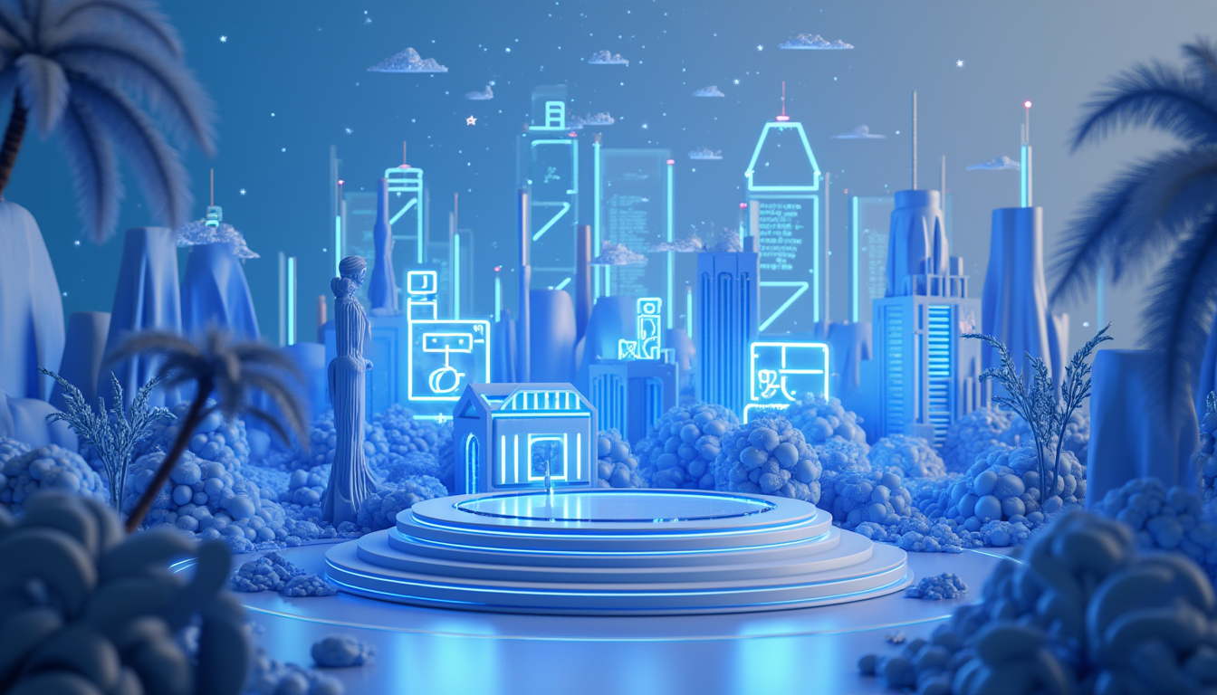 3D illustration of BullZilla leading crypto presales, featuring a blue to white gradient skyline.