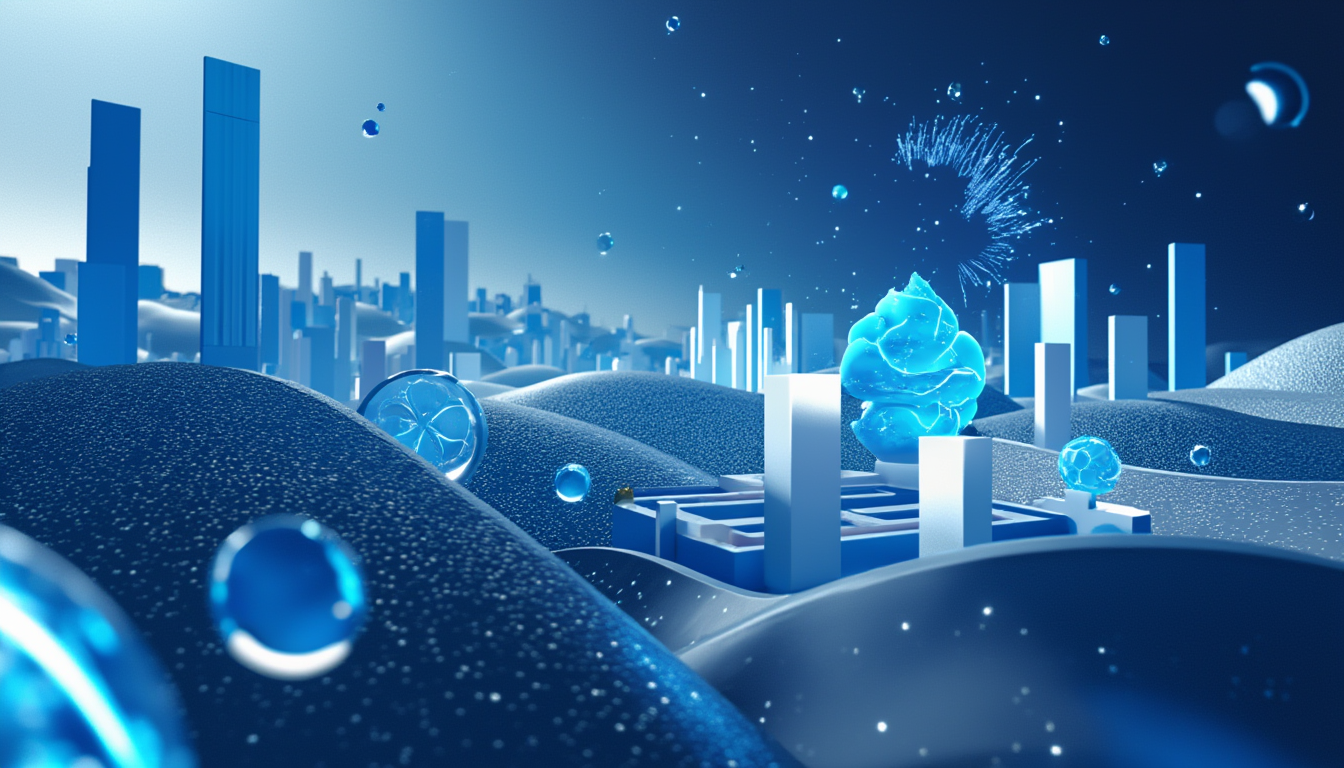 A 3D realistic scene with ripple whales symbolizing DeFi investment in a futuristic urban landscape.