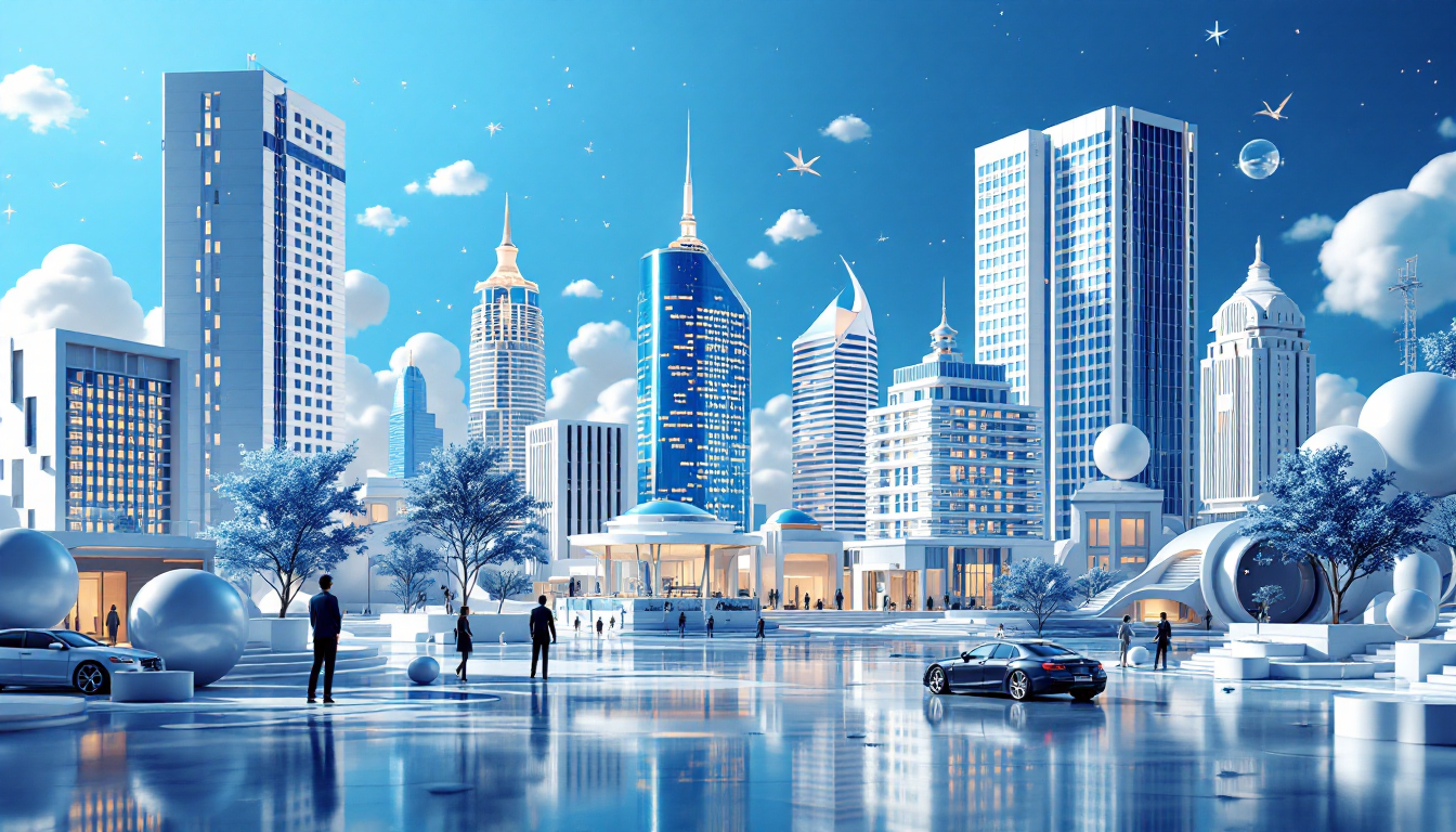 A 3D illustration of a luxury hotel showcasing real estate tokenization using blockchain technology.