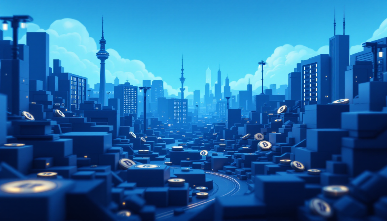 A 3D realistic illustration of Nairobi's Bitcoin ATMs amid a blue to white gradient background.