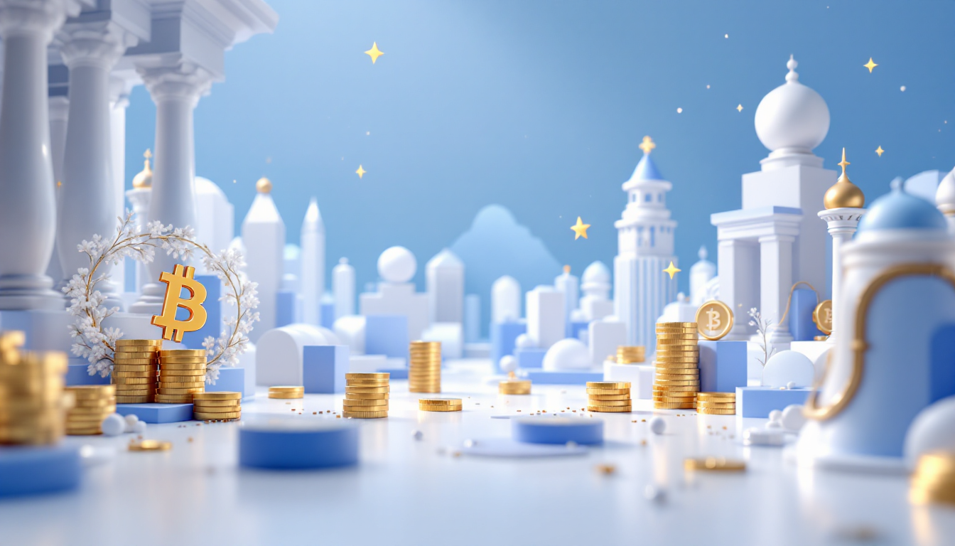 A calm, 3D realistic illustration featuring key financial events in a futuristic urban setting.