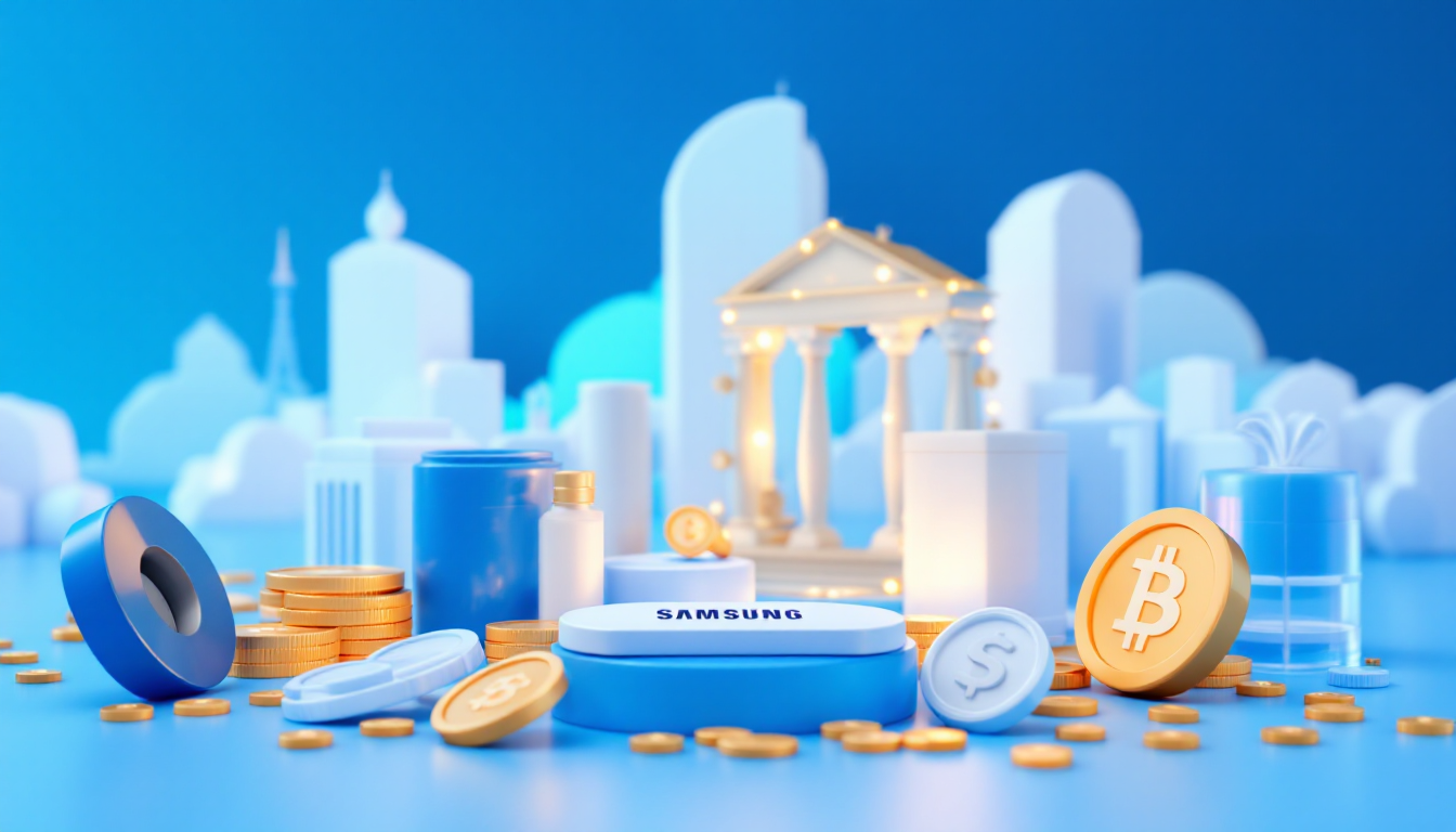 3D illustration depicting Samsung and Coinbase collaboration for seamless crypto wallet integration.
