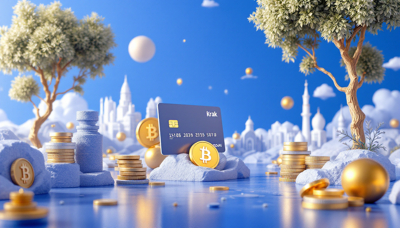 3D illustration of the Krak Card with a blue to white gradient background and elegant urban skyline.