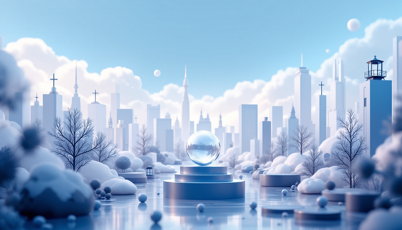 A 3D illustration of WLFI token's buyback strategy in a futuristic urban skyline with blue gradient.