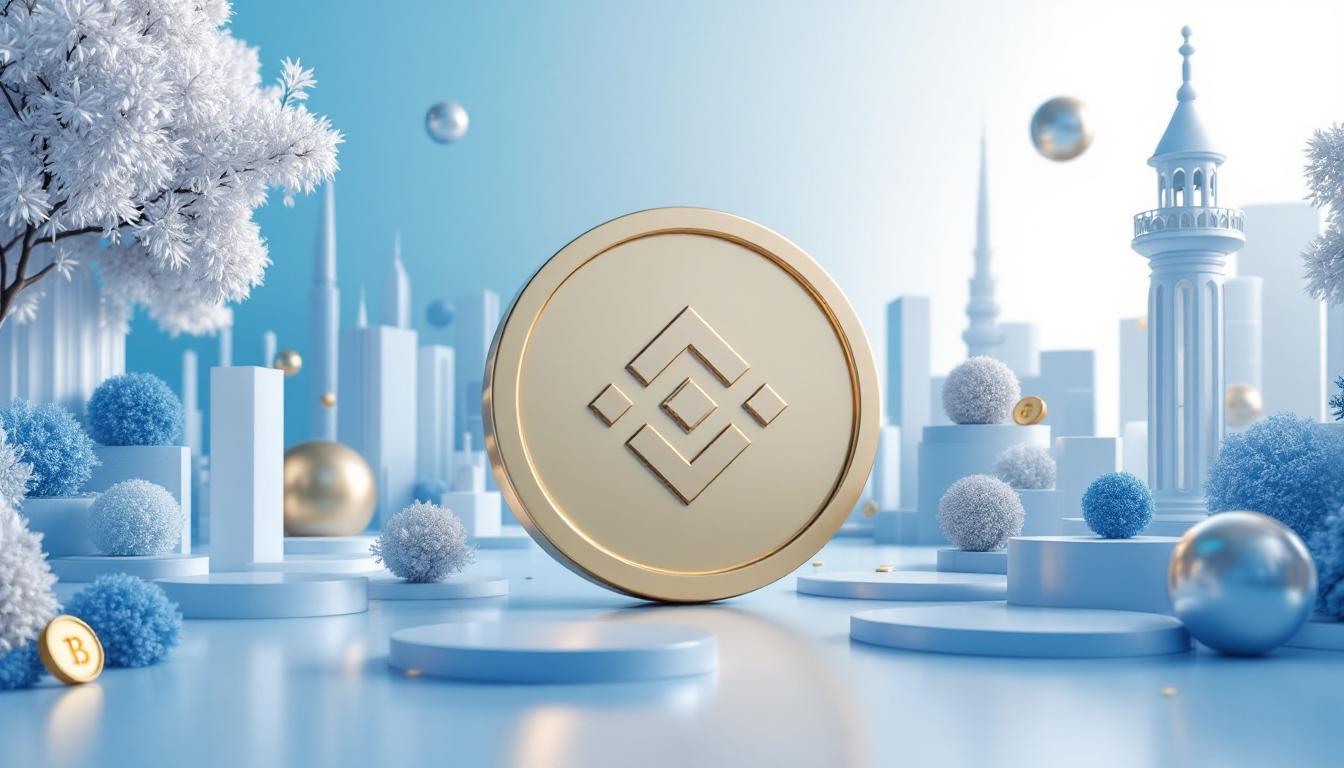 A 3D realistic illustration of market risks to Binance Coin in a subtle, futuristic urban landscape.