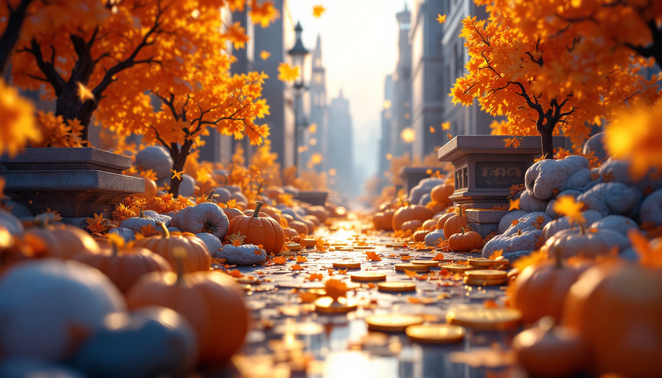 3D realistic illustration of crypto trading on Thanksgiving with blue and white gradient background.