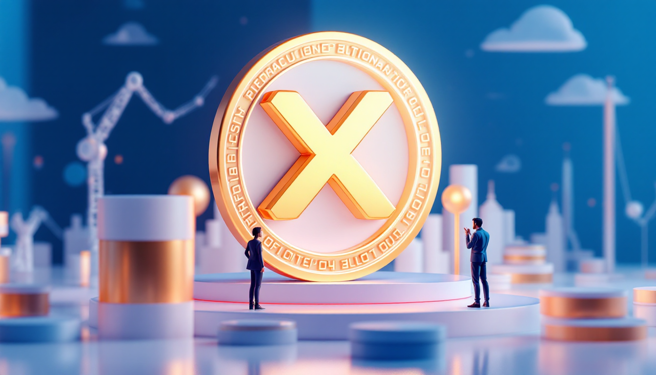 A 3D illustration contrasting Ripple and XRP with symbolic objects in a calm urban environment.