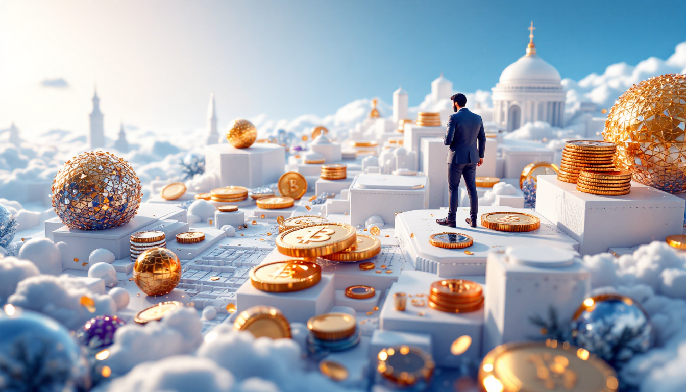A 3D illustration showcasing the risks of leverage trading in cryptocurrency with a calm atmosphere.