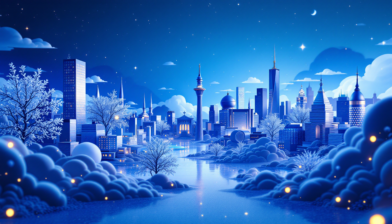 3D illustration of a Bitcoin community sharing insights, set in a futuristic urban environment.