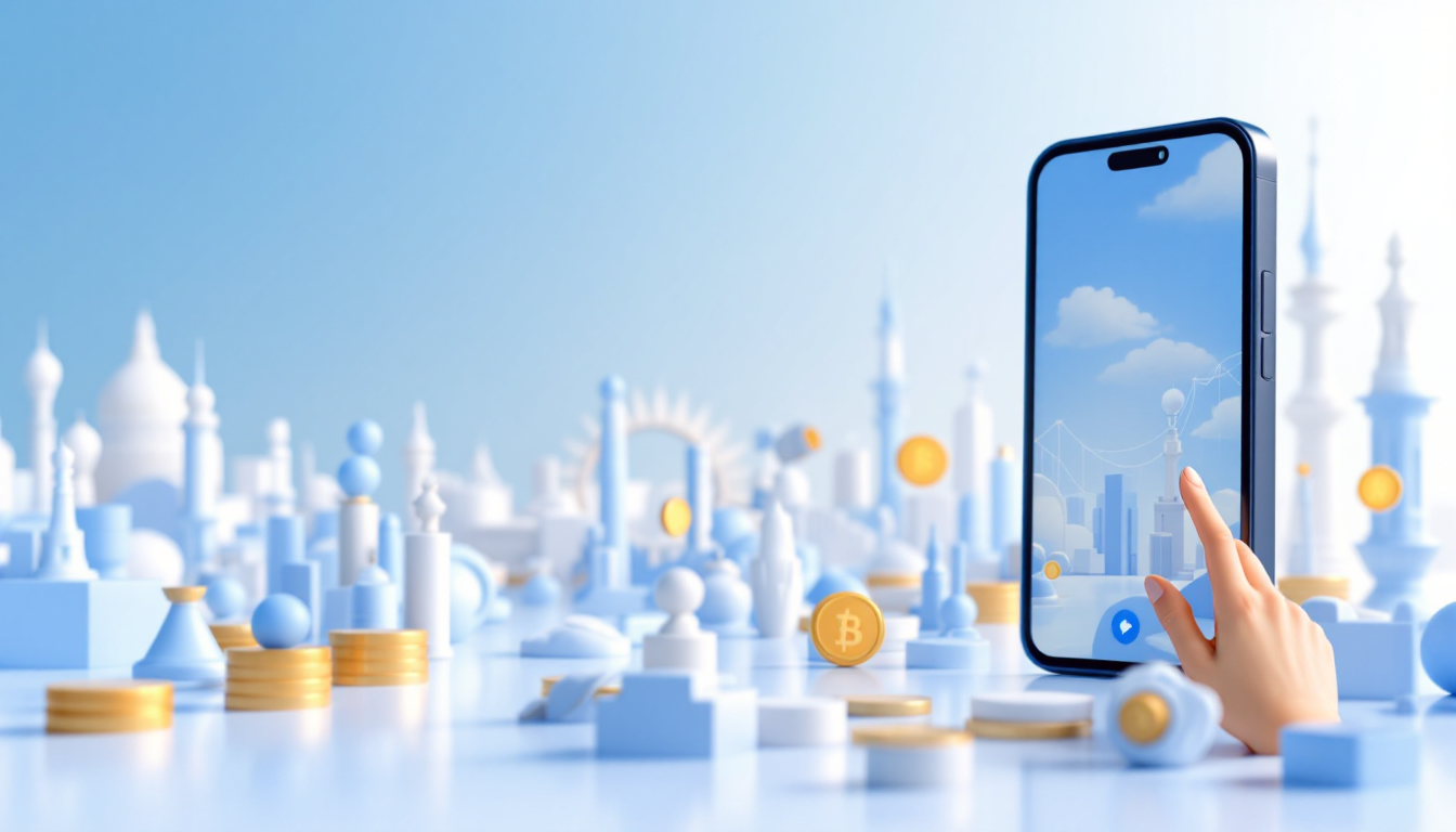 A 3D illustration depicting e-skimming threats to online shoppers, featuring a calm urban setting.