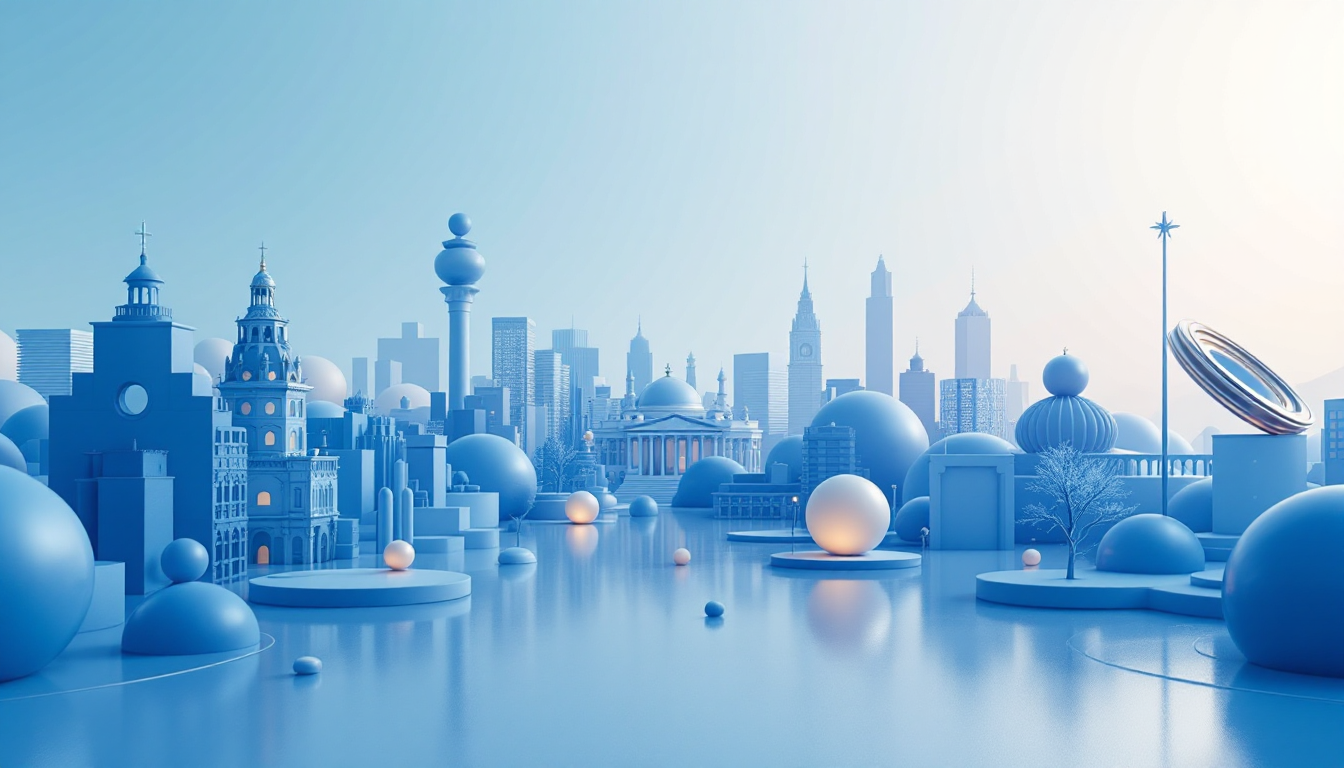 3D illustration depicting Solana's market challenges against a blue-white gradient skyline backdrop.