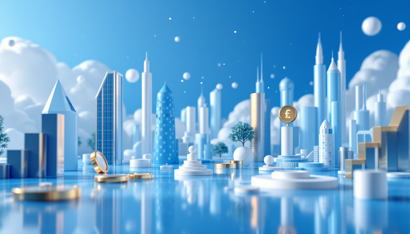 A 3D illustration of European banks launching Qivalis, a euro stablecoin, set in a modern skyline.