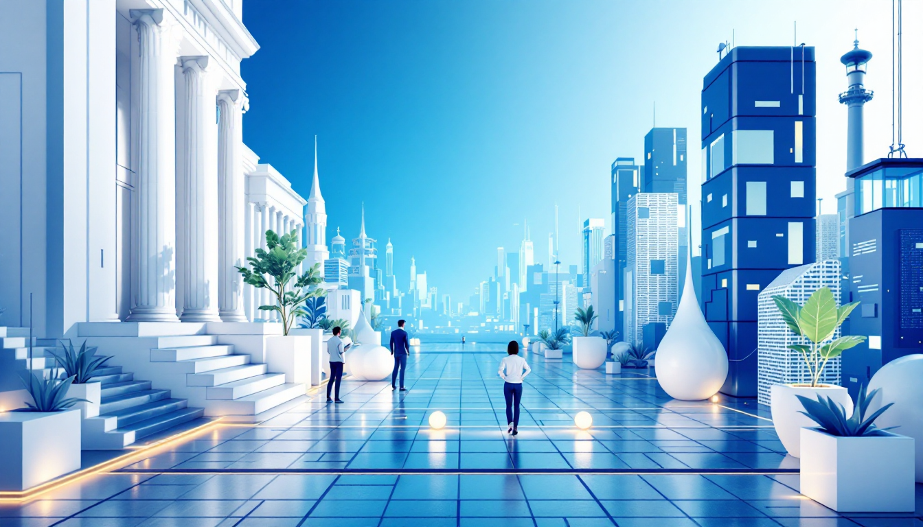 3D illustration of AI agents uncovering smart contract vulnerabilities, set in a calm urban skyline.