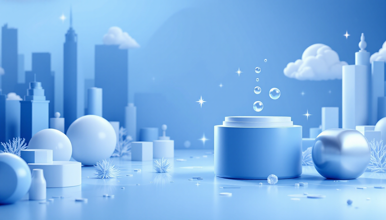 A 3D illustration of a calm city skyline with blue and white gradients, symbolizing a crypto merger.