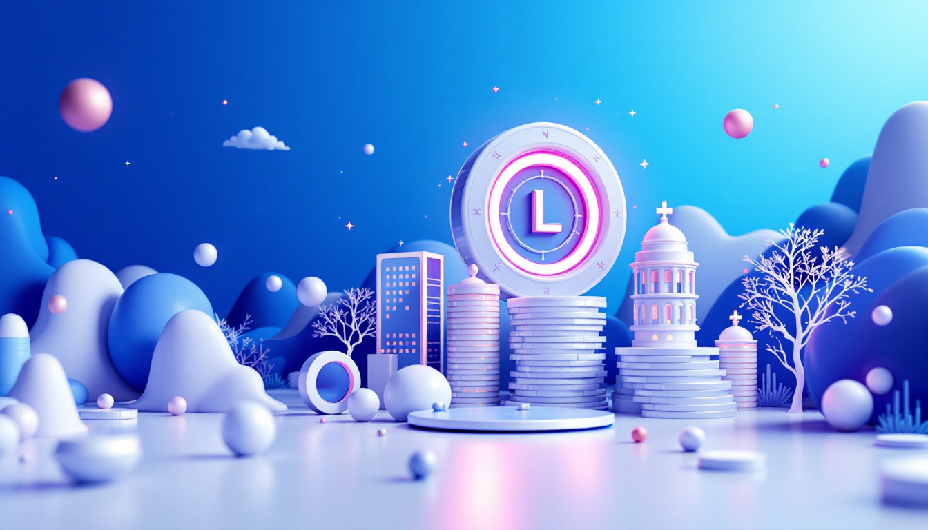 3D illustration featuring LINK Coin's rise amid ETF approval in a calm, futuristic urban setting.