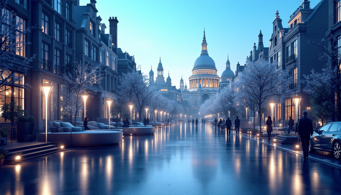 3D illustration of crypto trading, depicting Bitcoin and Ethereum amidst a calm, futuristic skyline.