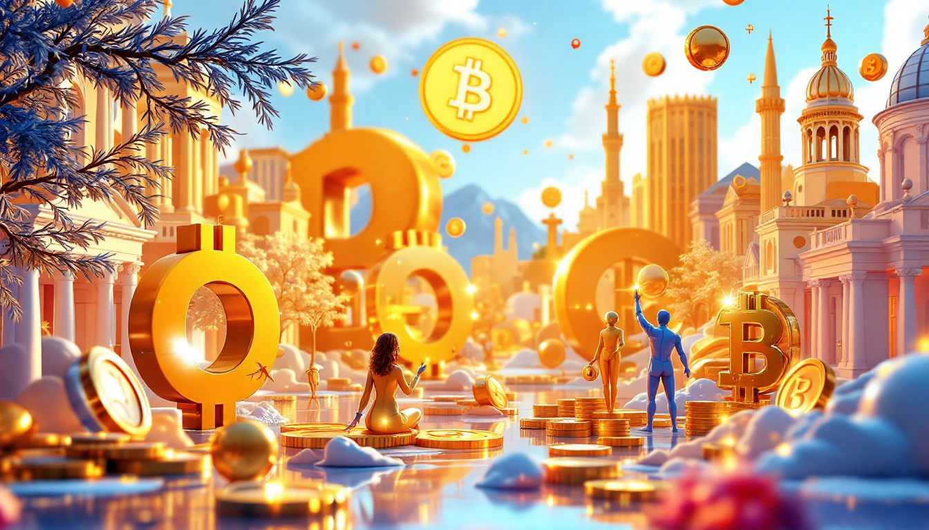 3D illustration depicting key trends in crypto investment with blue and white gradient background.