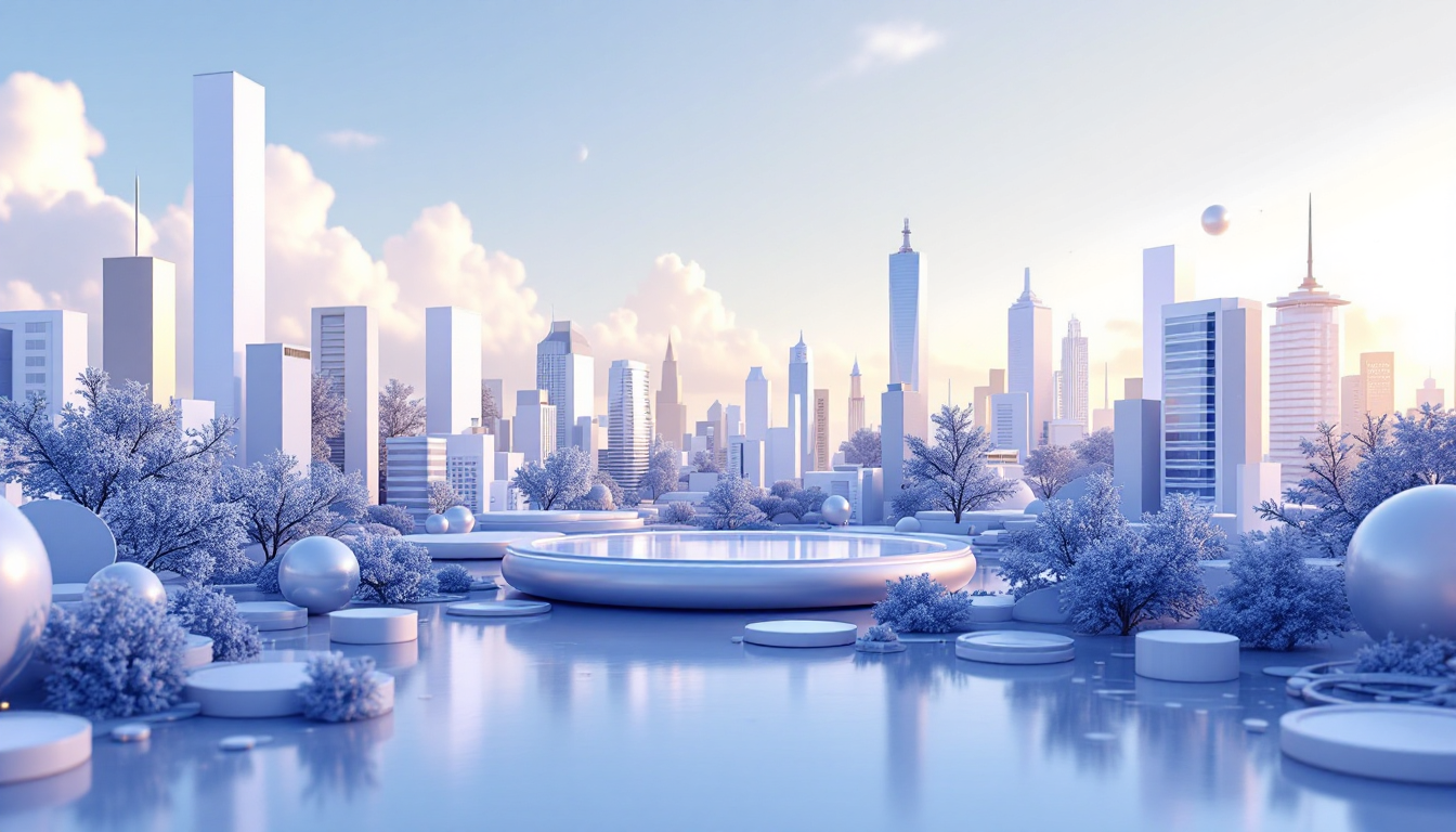 3D illustration depicting Ethereum's Net Unrealized Profit/Loss insights with a calm urban skyline.