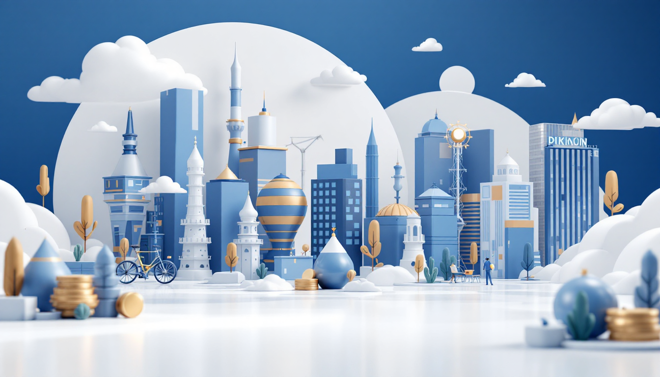 3D illustration of Soluna Holdings leading Bitcoin mining sustainability with blue and white colors.