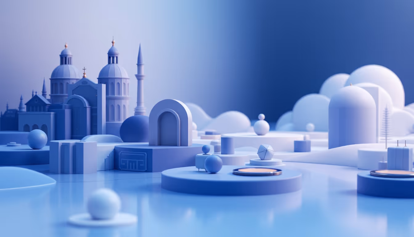 3D illustration depicting Ethereum's 128-bit security concept in a calm, futuristic urban setting.