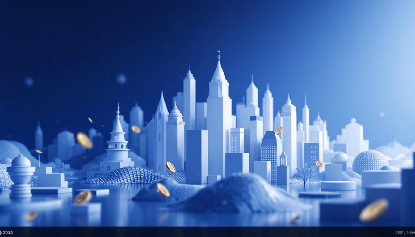 3D illustration of IRS Form 1099-DA impacting crypto reporting in a futuristic urban environment.