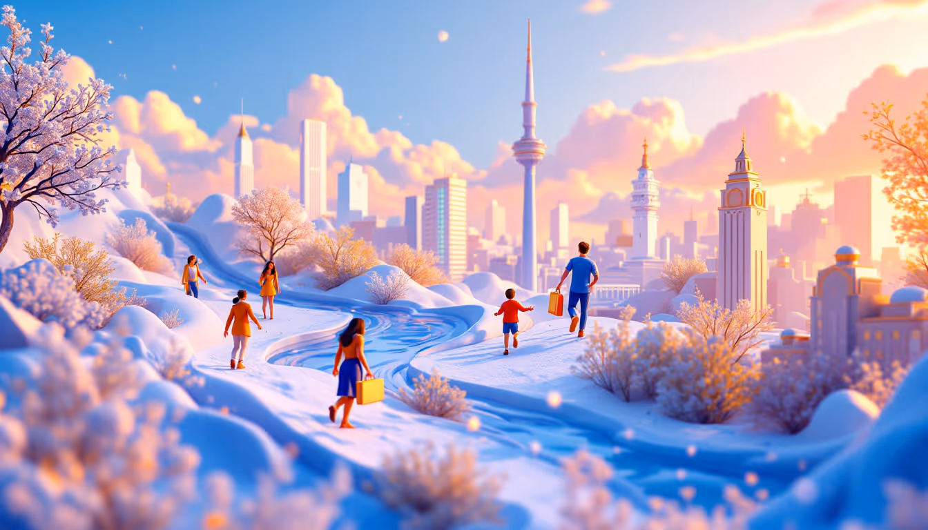 A 3D illustration showing whale activity symbolizing AAVE's price surge in a calm urban setting.