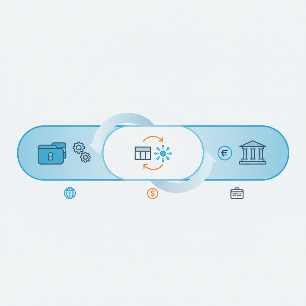An explainer diagram illustrating the Web3 payment spectrum from pure bankless crypto transfers to hybrid fiat-crypto flows to traditional banking, using shapes and arrows without text.