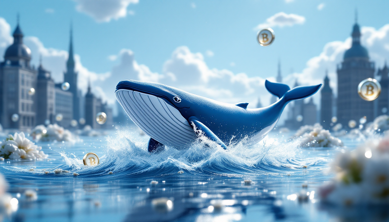 3D illustration depicting recent whale activity in Dogecoin, symbolizing a bullish market trend.
