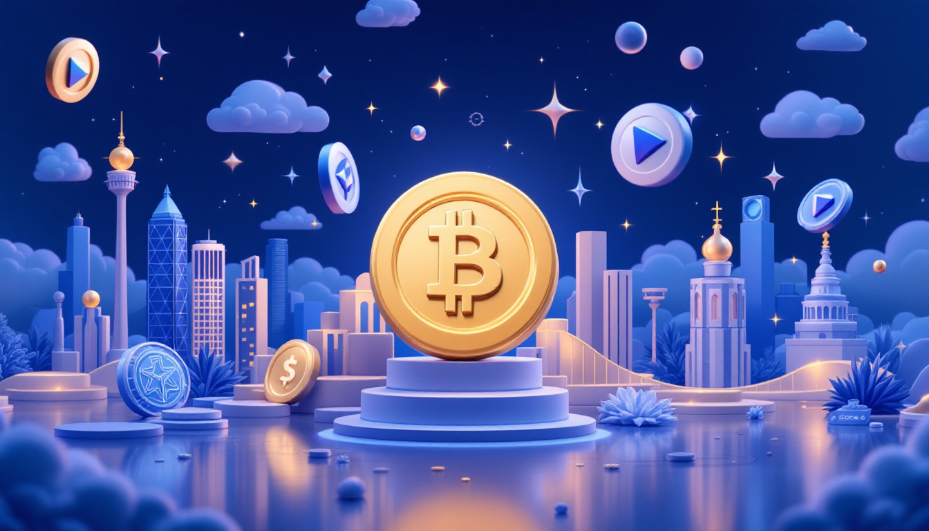 A 3D illustration depicting StablecoinX acquiring ENA tokens in a futuristic cityscape.