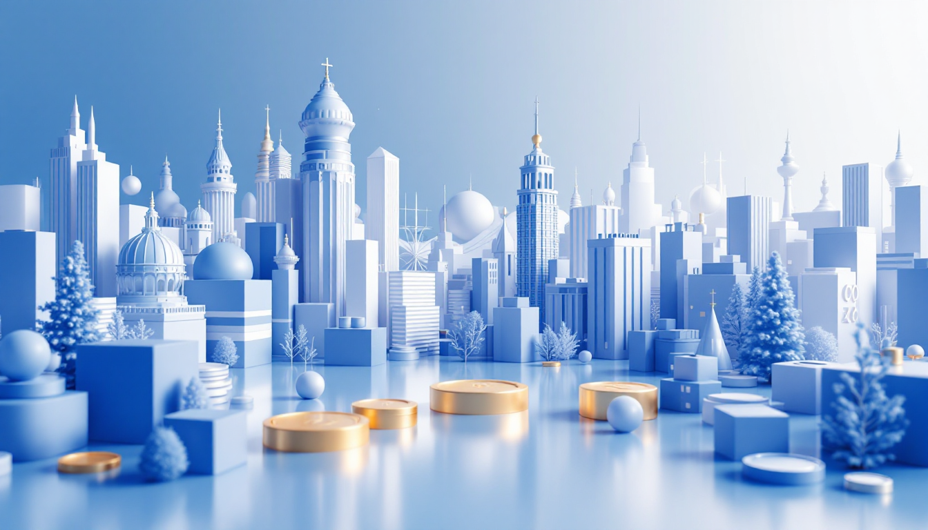 3D illustration of Uniswap's UNI token navigating market turbulence in a futuristic urban setting.