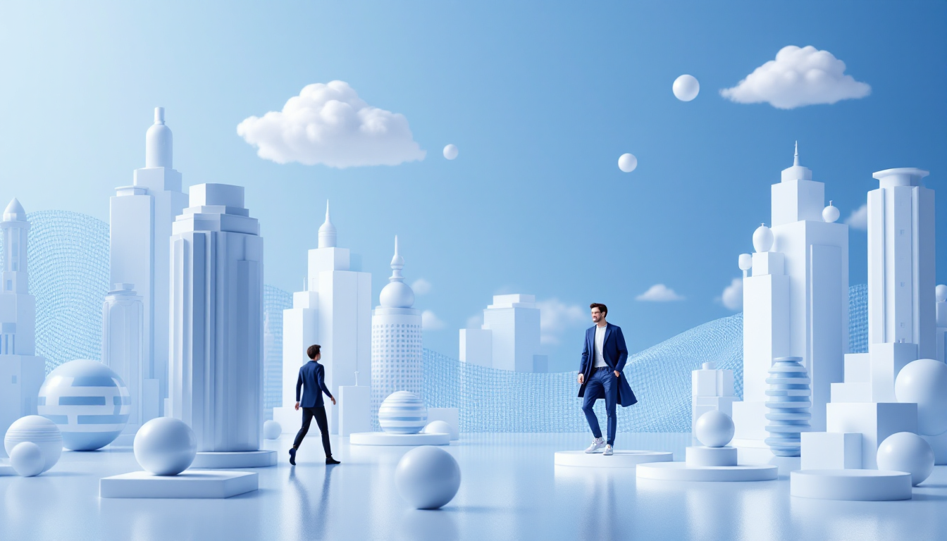 3D realistic illustration depicting blockchain trading with a blue to white gradient background.
