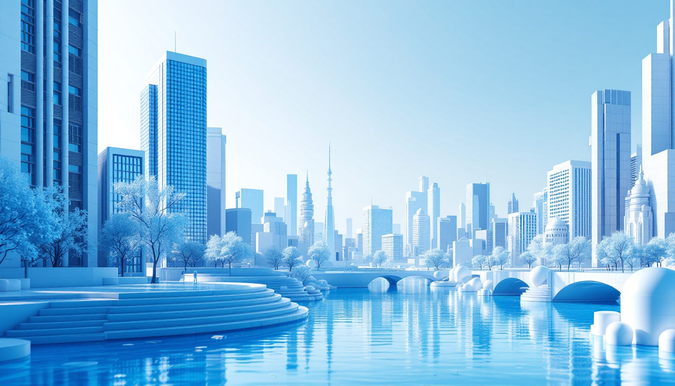 3D illustration of Jeonbuk Bank and Ripple's partnership, showcasing modern finance in a cityscape.