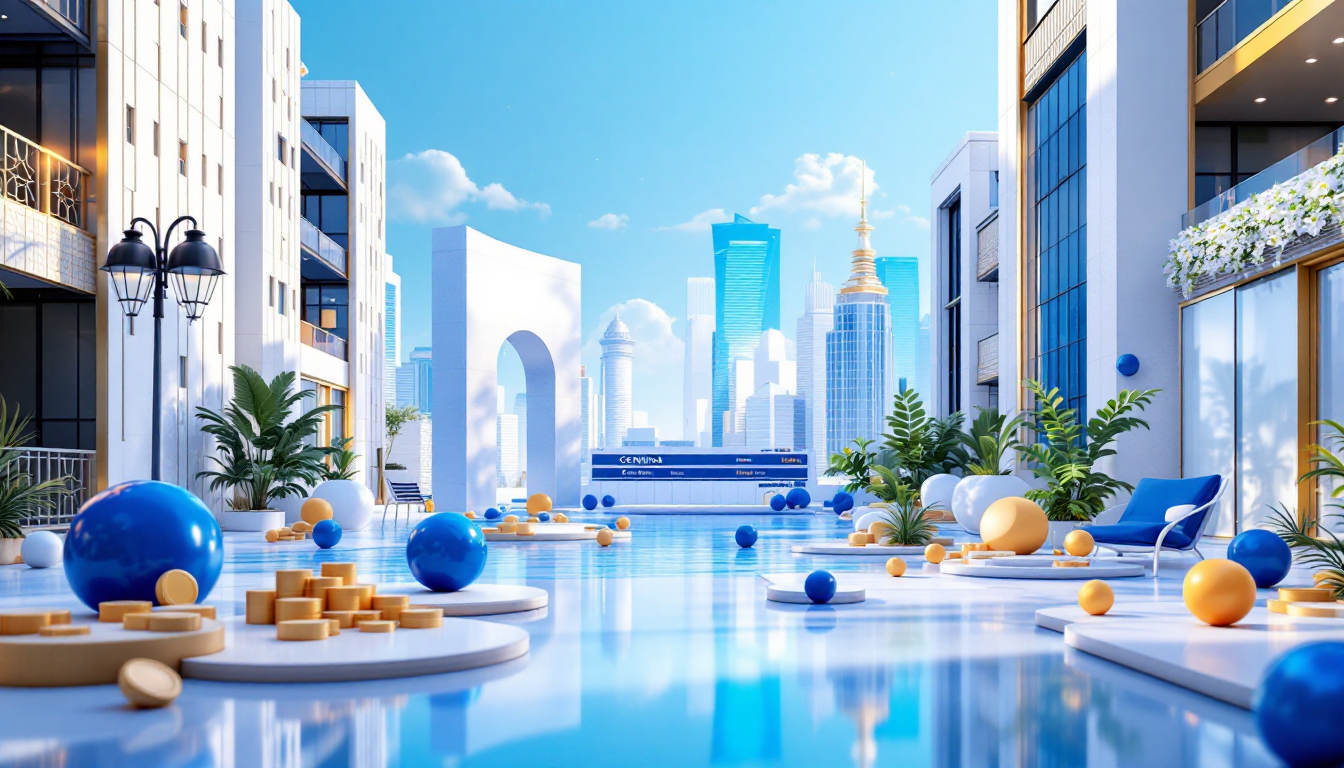 A 3D illustration of the GENIUS Act concept, featuring a blue to white gradient and urban elements.