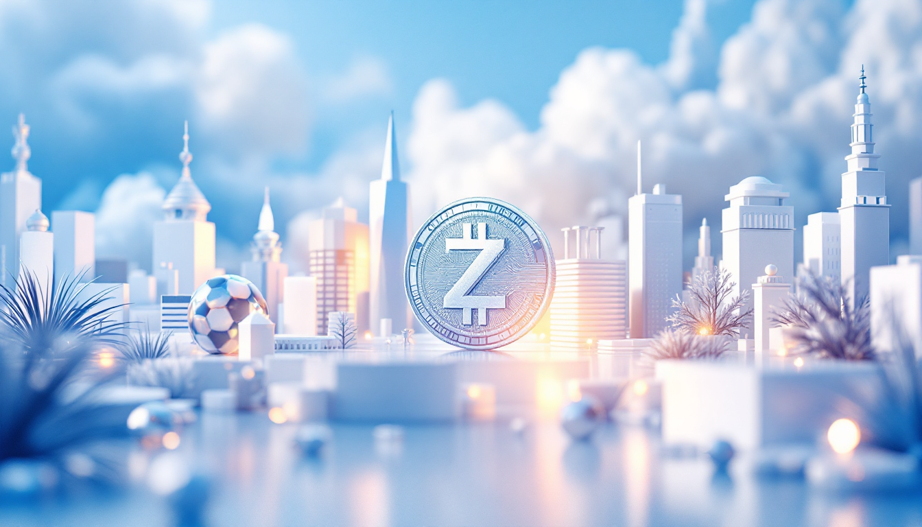 3D illustration of Grayscale's Zcash ETF filing amid a futuristic skyline, showcasing crypto themes.