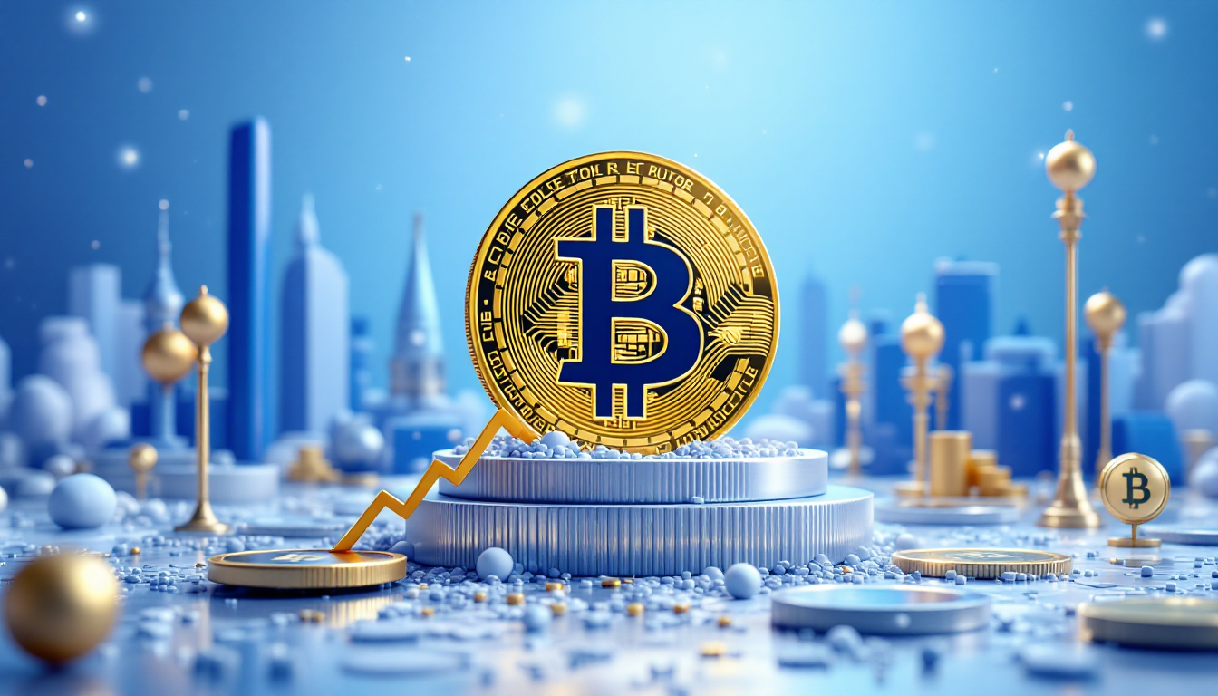 A dynamic 3D illustration of Bitcoin surging past $78,000 with a calm, confident urban backdrop.