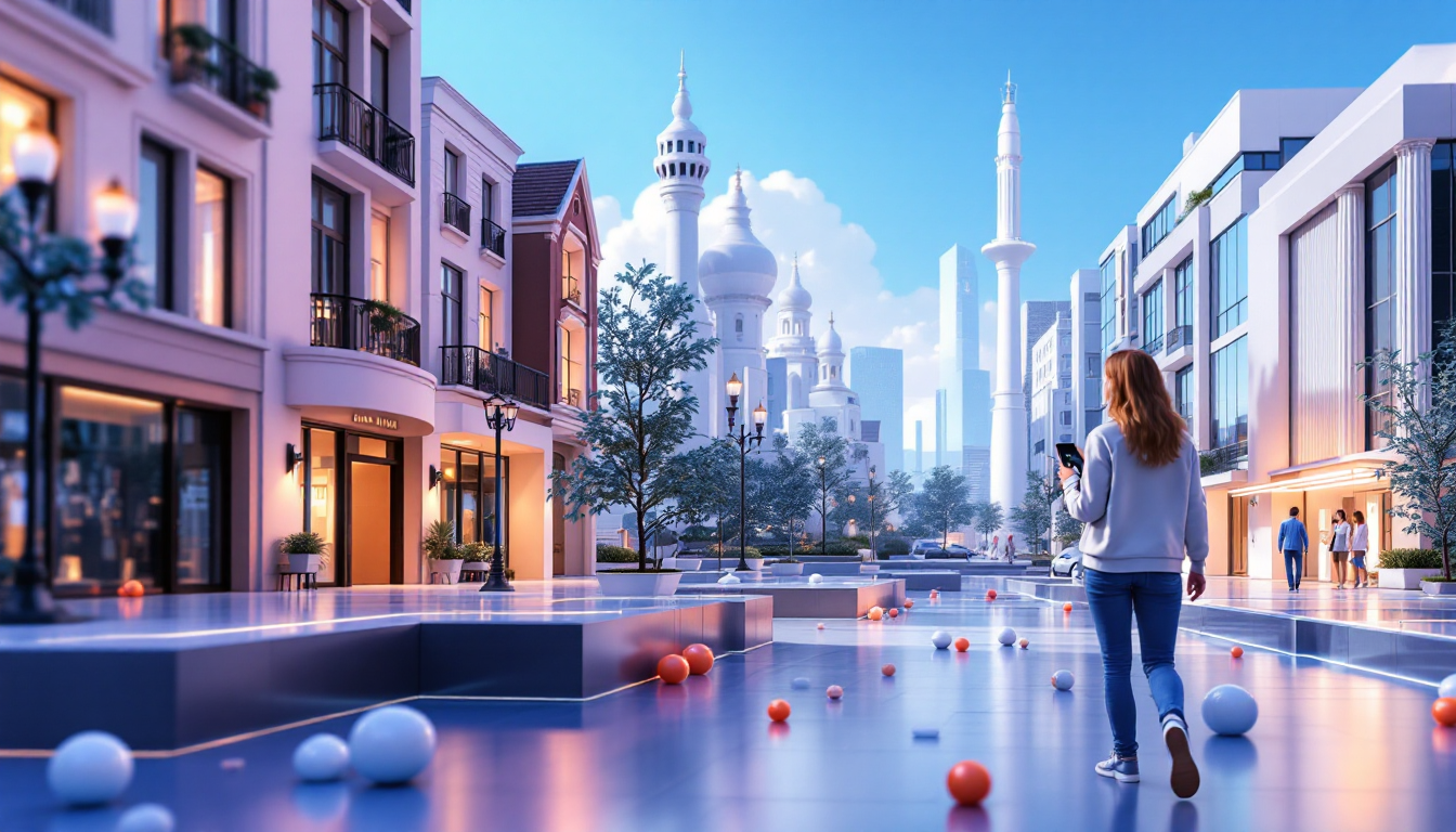 A 3D illustration representing Binance Agent OS for AI trading in a futuristic urban setting.
