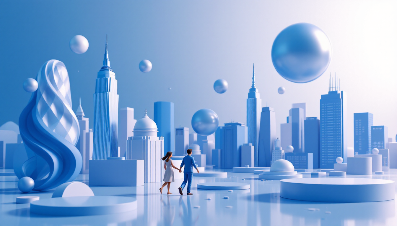 3D illustration of USDT transforming finances in Latin America with a calm blue gradient skyline.