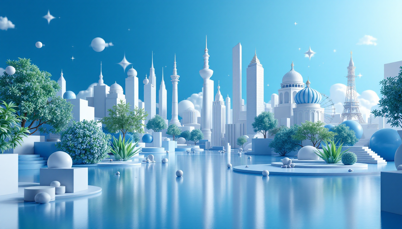 3D illustration of Polymarket's $112M acquisition with a blue-white gradient and futuristic skyline.