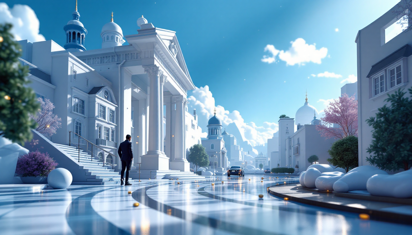 A 3D illustration of RLUSD stablecoin surpassing $2 billion, set in a futuristic urban skyline.