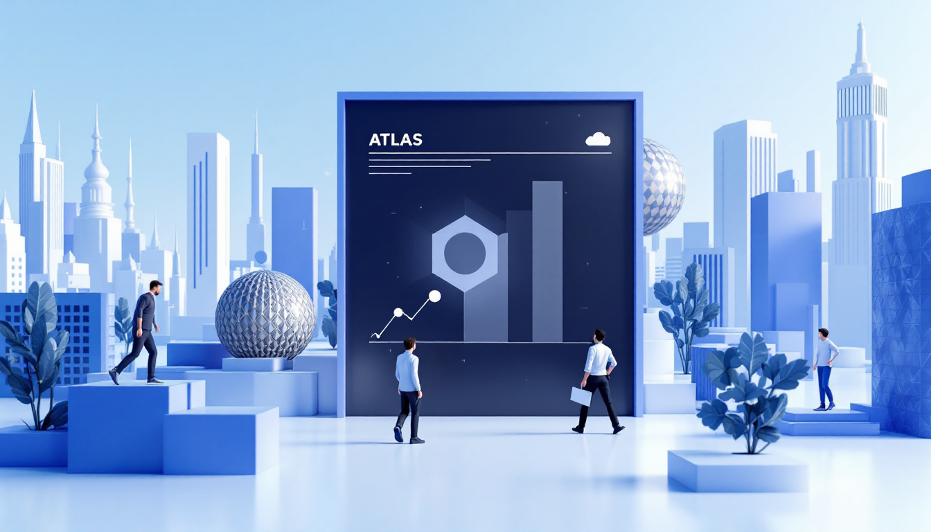A 3D illustration of LayerZero's ATLAS enhancing crypto trading, featuring blue and white tones.