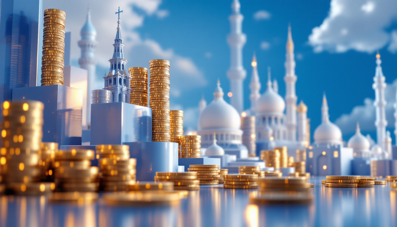 3D illustration of a calm, futuristic urban skyline symbolizing BlackRock's Bitcoin ETF innovation.